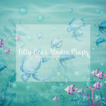 Watercolour Turtles - Lilly Bear Studio Props, blue water, Fabric, fish, sea, sea creatures, sea sand, sea shell, sea turtle, seals, seashell, turtles, under the sea, underwater, Wrinkle Free Fabric
