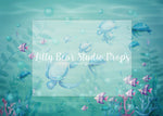 Watercolour Turtles - Lilly Bear Studio Props, blue water, Fabric, fish, sea, sea creatures, sea sand, sea shell, sea turtle, seals, seashell, turtles, under the sea, underwater, Wrinkle Free Fabric