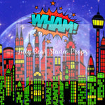 Wham! - Lilly Bear Studio Props, bang, Brick Wall, comic book, Fabric, little superhero, my hero, my little hero, super hero, superhero, superheros, Wrinkle Free Fabric