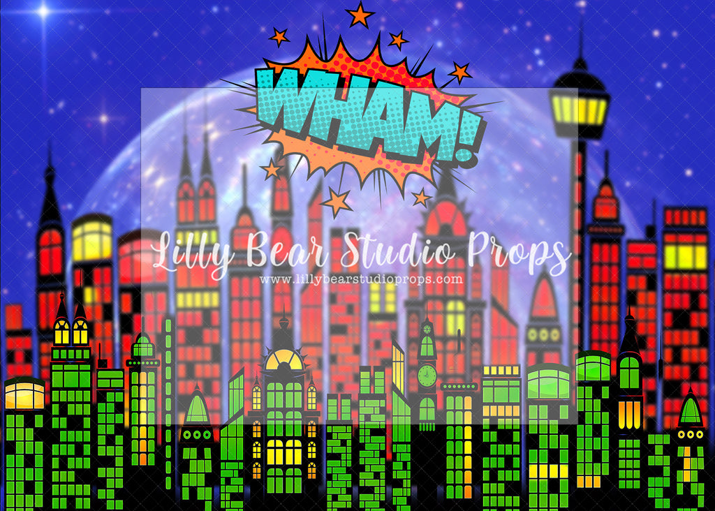 Wham! - Lilly Bear Studio Props, bang, Brick Wall, comic book, Fabric, little superhero, my hero, my little hero, super hero, superhero, superheros, Wrinkle Free Fabric