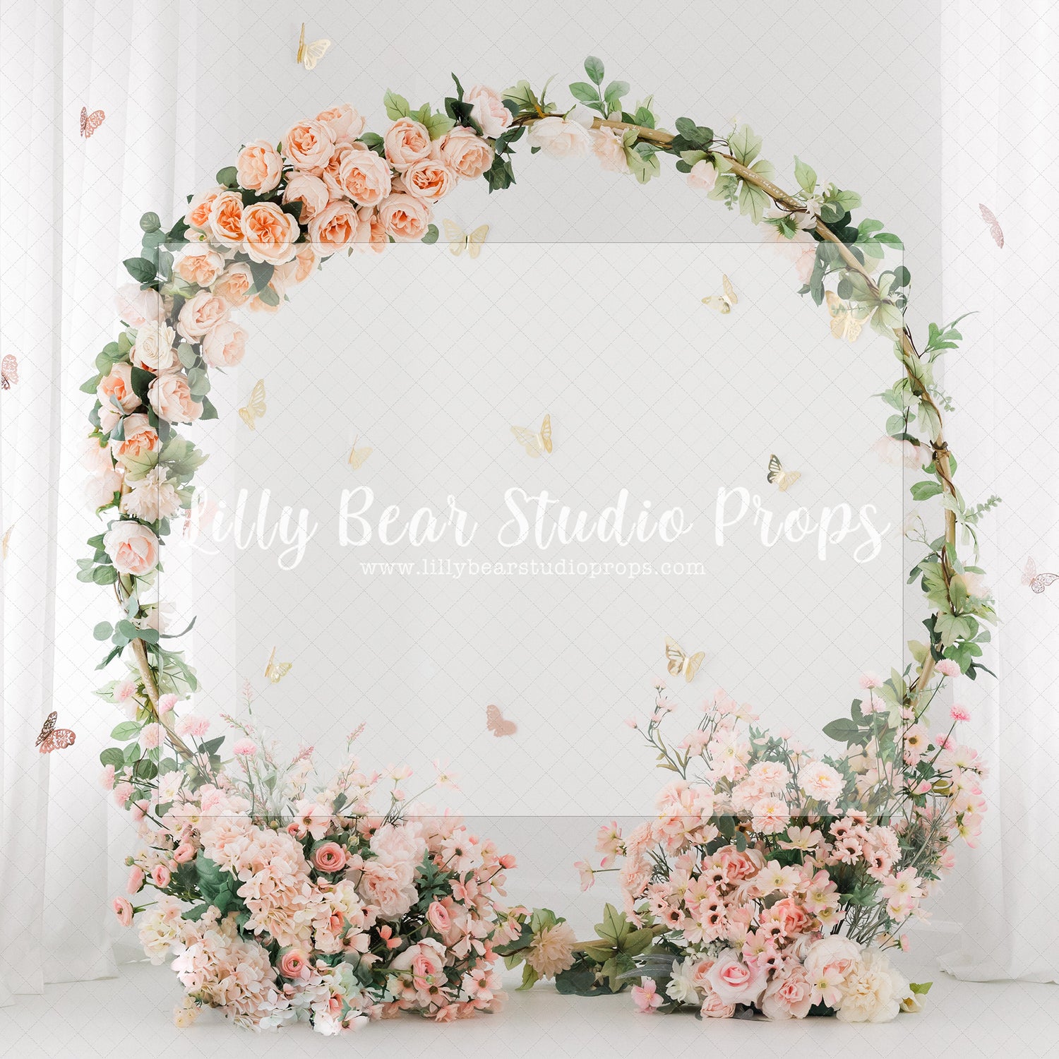 Whimsy Wreath - Lilly Bear Studio Props, ballet, balloons, butterfly, butterfly balloons, butterfly flowers, canopy, FABRICS, floral, flowers, girl flowers, one, Peonies, pink, pink balloons, pink canopy, pink floral, pink girl, purple balloons, white balloons