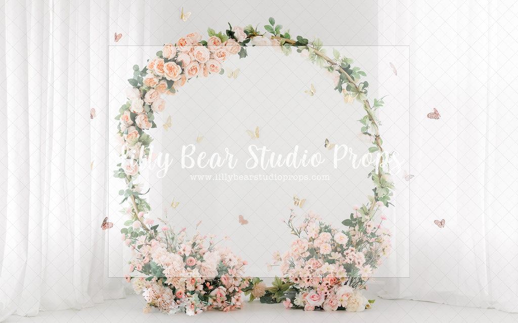 Whimsy Wreath - Lilly Bear Studio Props, ballet, balloons, butterfly, butterfly balloons, butterfly flowers, canopy, FABRICS, floral, flowers, girl flowers, one, Peonies, pink, pink balloons, pink canopy, pink floral, pink girl, purple balloons, white balloons