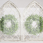 White Arch Wreaths - Lilly Bear Studio Props, boho spring, floral, picket fence, spring, spring archway, spring ballroom, spring barn, spring wreath, white, white arches, white floral, wisteria