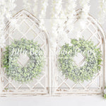 White Arch Floral - Lilly Bear Studio Props, boho spring, floral, picket fence, spring, spring archway, spring ballroom, spring barn, spring wreath, white, white arches, white floral, wisteria