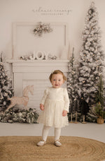 White Christmas Morning - Lilly Bear Studio Props, christmas, christmas fireplace, christmas joy, christmas rocking horse, christmas tree, FABRICS, fireplace, flock christmas tree, joy, mantle, rocking horse, seasonal, white christmas, white christmas mantel, white fireplace, white mantel