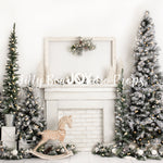 White Christmas Morning - Lilly Bear Studio Props, christmas, christmas fireplace, christmas joy, christmas rocking horse, christmas tree, FABRICS, fireplace, flock christmas tree, joy, mantle, rocking horse, seasonal, white christmas, white christmas mantel, white fireplace, white mantel