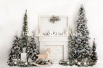 White Christmas Morning - Lilly Bear Studio Props, christmas, christmas fireplace, christmas joy, christmas rocking horse, christmas tree, FABRICS, fireplace, flock christmas tree, joy, mantle, rocking horse, seasonal, white christmas, white christmas mantel, white fireplace, white mantel