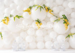 White Spring Balloon Wall - Lilly Bear Studio Props, balloon, balloon chic, balloon flowers, balloon wall, bird cage, bird cages, greenery, spring, spring ballooons, spring floral, spring flowers, white balloon wall, white balloons, yellow floral, yellow flowers