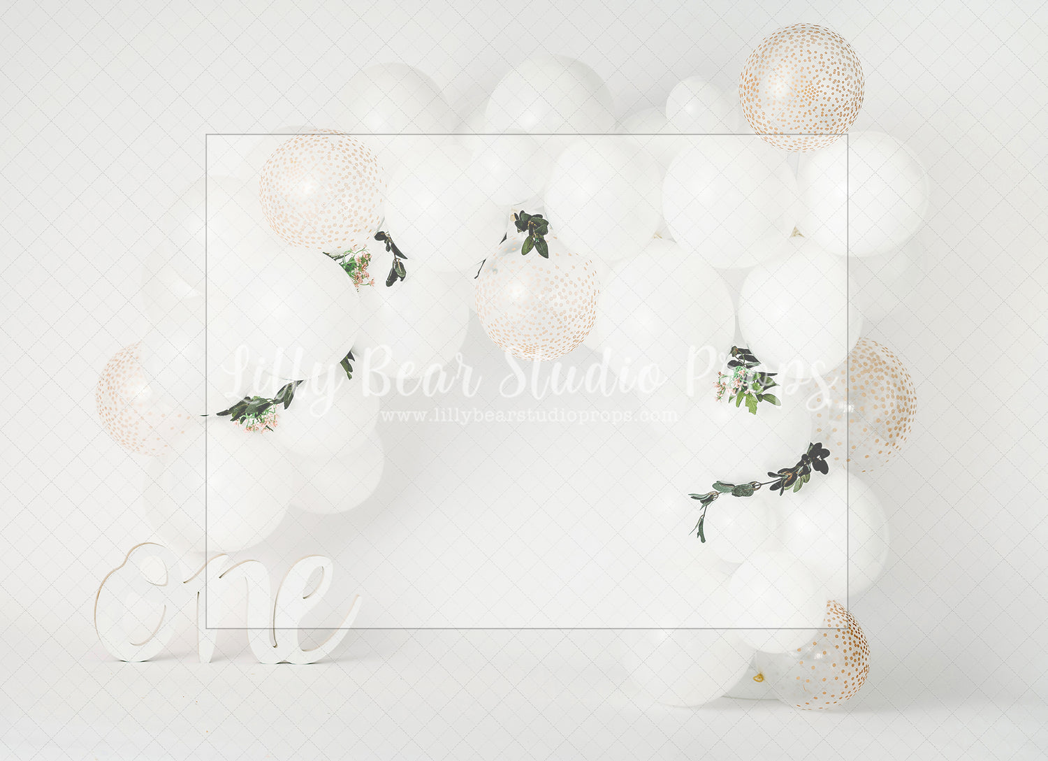 White & Gold Sparkle Balloon Garland by Jennifer Sutsser - Lilly Bear Studio Props, white, white and gold balloons, white balloons, white wash