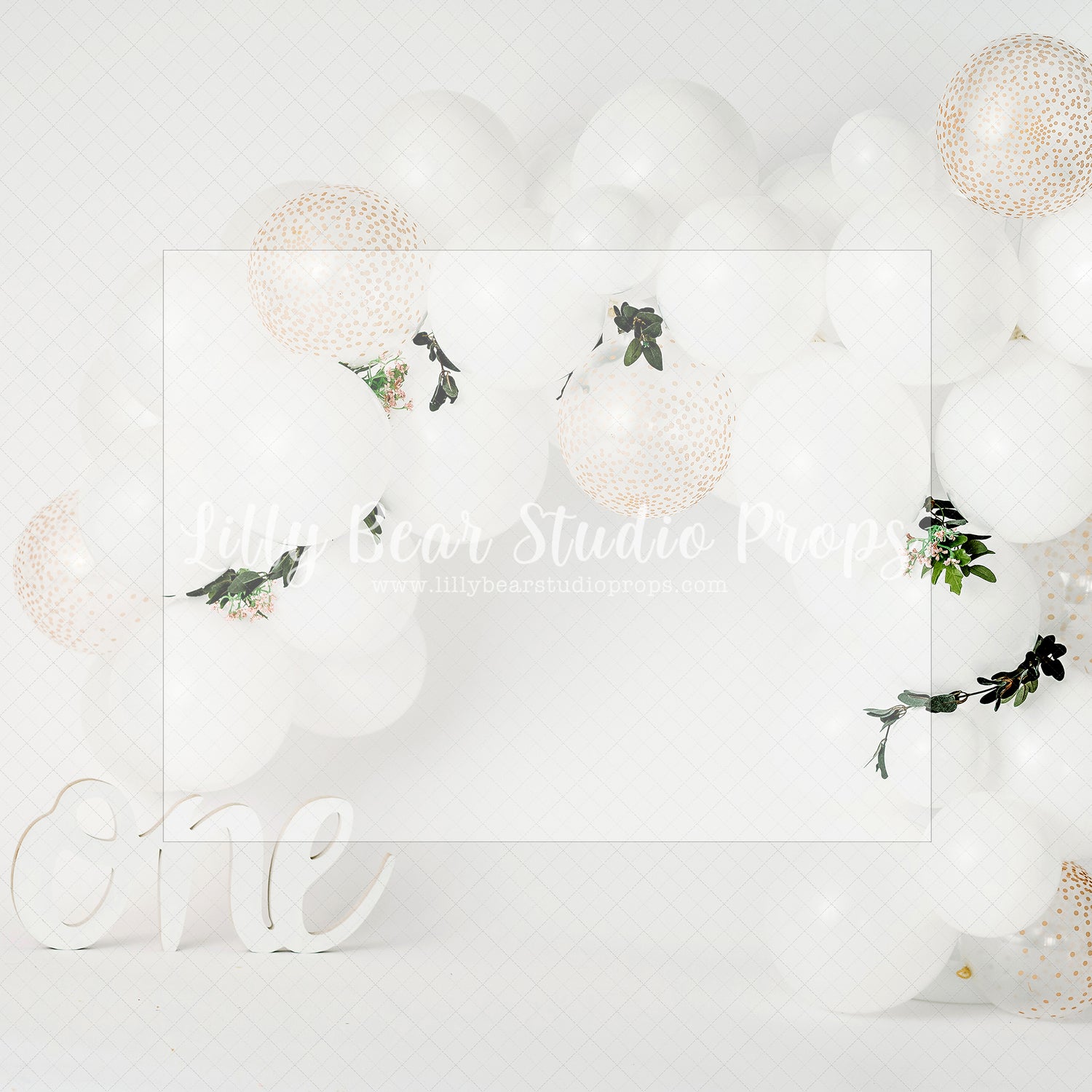 White & Gold Sparkle Balloon Garland by Jennifer Sutsser - Lilly Bear Studio Props, white, white and gold balloons, white balloons, white wash