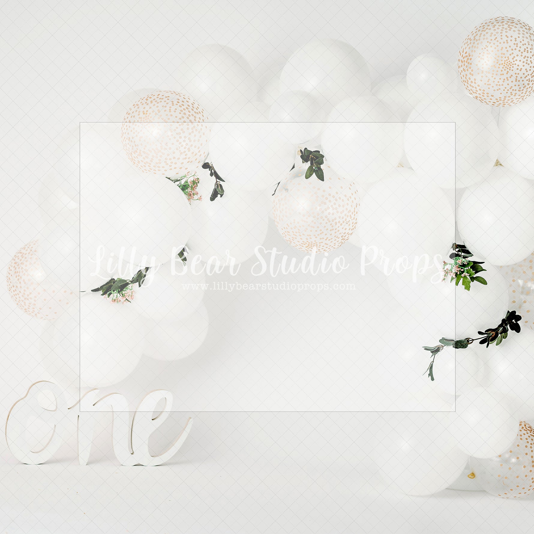 White & Gold Sparkle Balloon Garland by Jennifer Sutsser - Lilly Bear Studio Props, white, white and gold balloons, white balloons, white wash