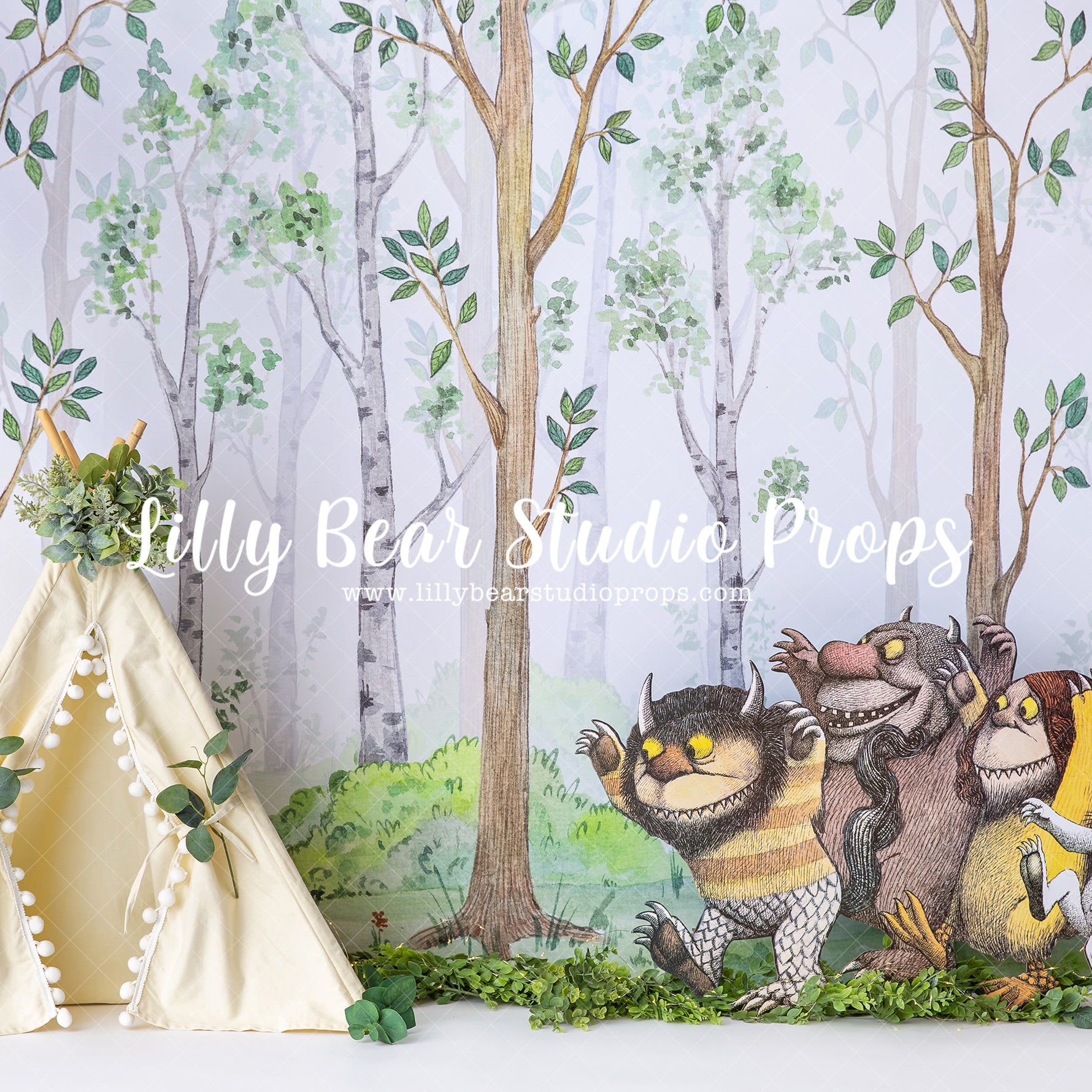 Wild Things Spring Forest Teepee - Lilly Bear Studio Props, boho teepee, forest, forest animals, forest entry, into the wild, into the woods, little wild one, teepee, where the wild things are, wild, wild animal, wild animals, woodsy