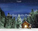 Winter Cabin by Jessica Ruth Photography sold by Lilly Bear Studio Props, cabin - dark forest - fabric - forest - green