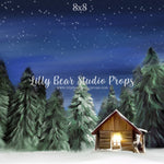 Winter Cabin by Jessica Ruth Photography sold by Lilly Bear Studio Props, cabin - dark forest - fabric - forest - green