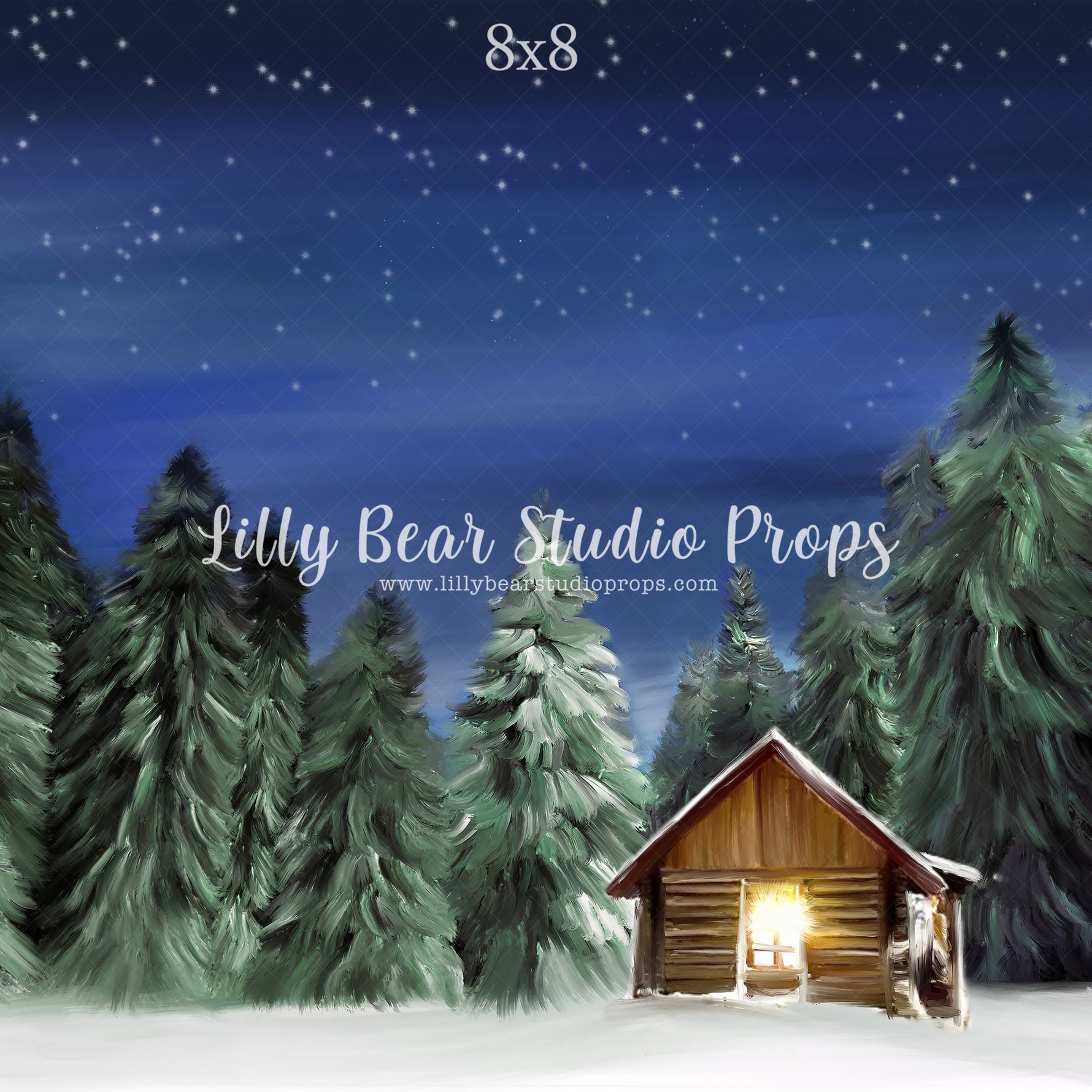 Winter Cabin by Jessica Ruth Photography sold by Lilly Bear Studio Props, cabin - dark forest - fabric - forest - green