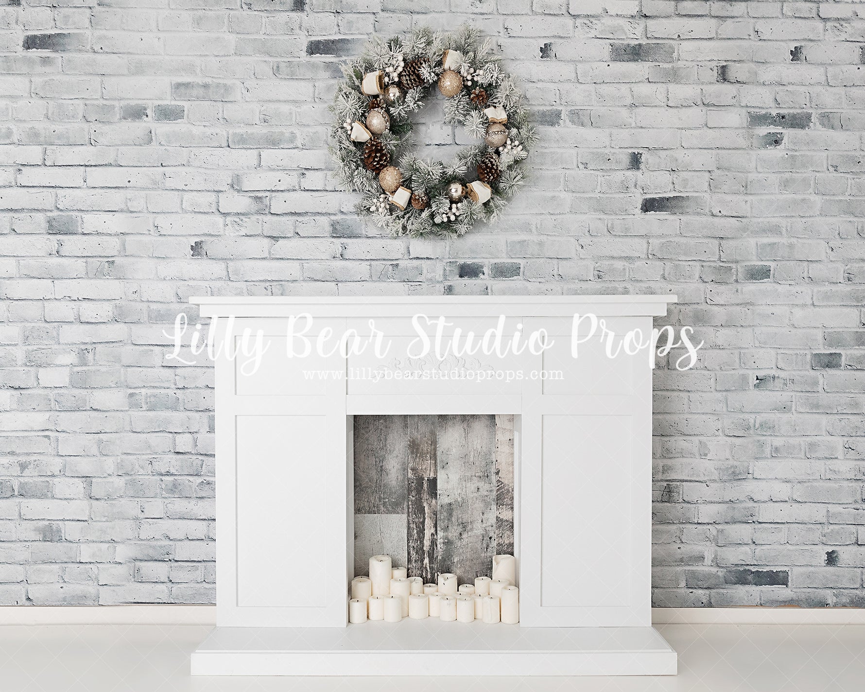 Winter Fireplace by Meagan Paige Photography sold by Lilly Bear Studio Props, christmas - holiday