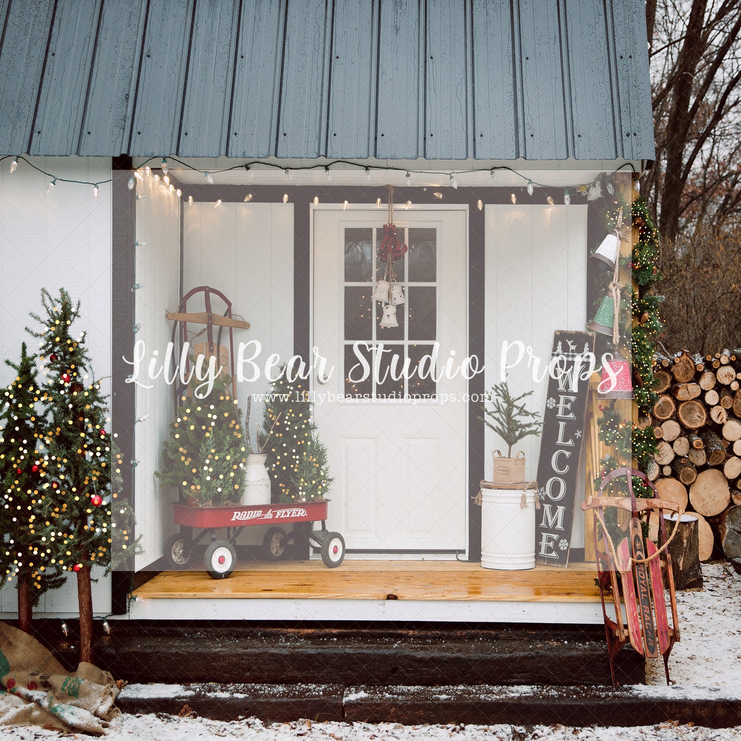 Winter Holiday Porch - Lilly Bear Studio Props, christmas, Cozy, Decorated, Festive, Giving, Holiday, Holy, Hopeful, Joyful, Merry, Peaceful, Peacful, Red & Green, Seasonal, Winter, Xmas, Yuletide