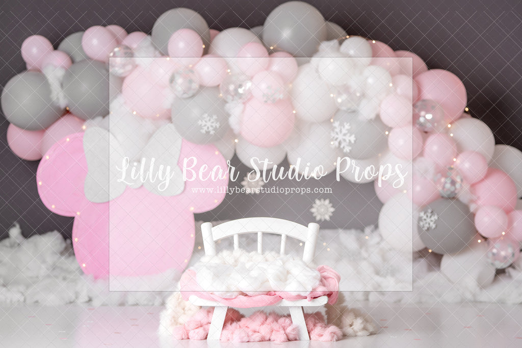 Winter Snowflake Minnie Balloons - Digital Backdrop - Lilly Bear Studio Props, bowl, clouds, digital, minnie balloons, minnie mouse, newborn digital backdrop, pastel, rainbow, rainbow baby, round