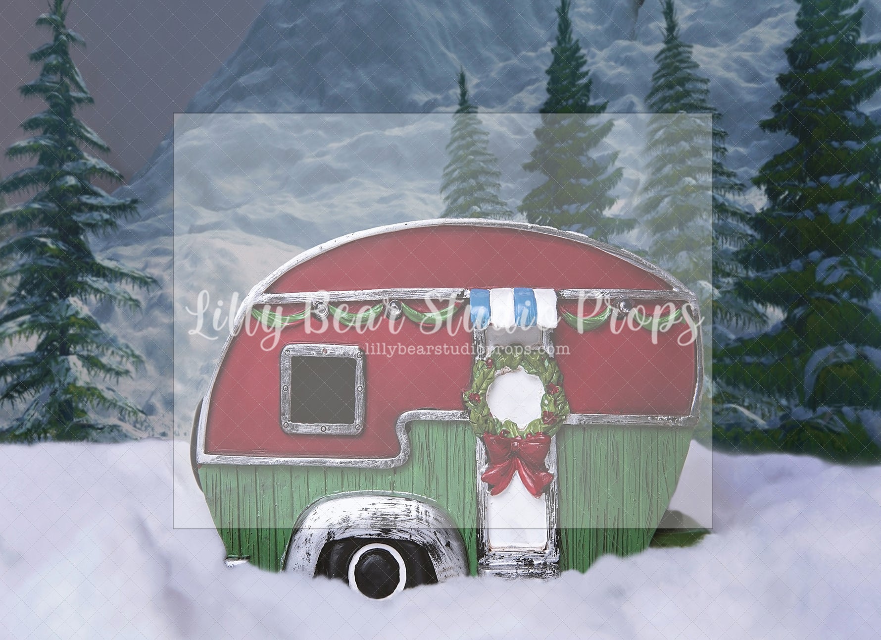 Winter Trailer by Santana Nicole Photography - Lilly Bear Studio Props, camper, christmas eve, christmas forest, christmas lodge, christmas mini, christmas pine tree, christmas pine trees, christmas tree farm, FABRICS, little camper, merry christmas, snow forest, snow pine tree forest, snow pines, tree farm, VW camper, winter camper