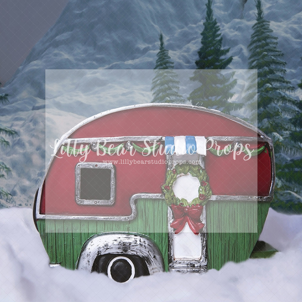 Winter Trailer by Santana Nicole Photography - Lilly Bear Studio Props, camper, christmas eve, christmas forest, christmas lodge, christmas mini, christmas pine tree, christmas pine trees, christmas tree farm, FABRICS, little camper, merry christmas, snow forest, snow pine tree forest, snow pines, tree farm, VW camper, winter camper
