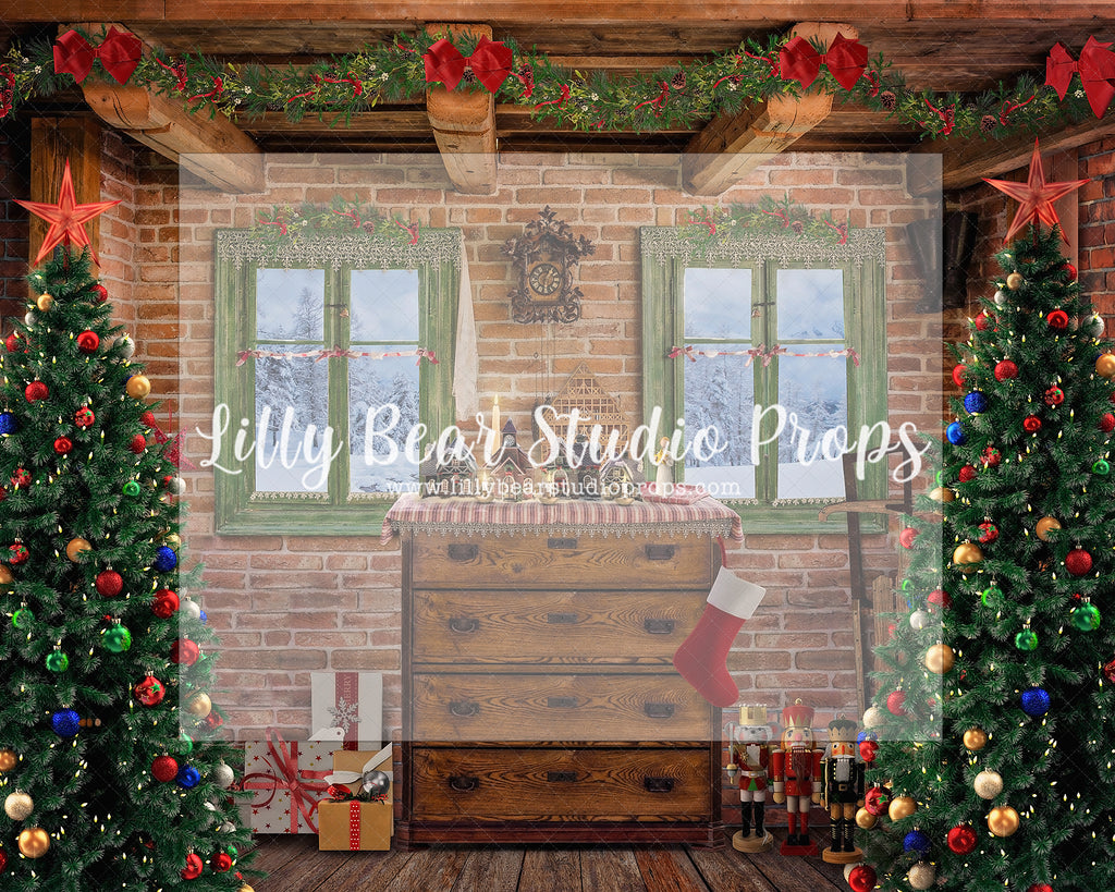 Winter Village Cabin - Lilly Bear Studio Props, christmas, Cozy, Decorated, Festive, Giving, Holiday, Holy, Hopeful, Joyful, Merry, Peaceful, Peacful, Red & Green, Seasonal, Winter, Xmas, Yuletide