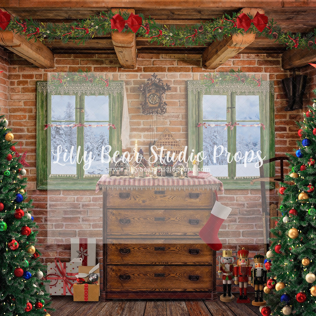 Winter Village Cabin - Lilly Bear Studio Props, christmas, Cozy, Decorated, Festive, Giving, Holiday, Holy, Hopeful, Joyful, Merry, Peaceful, Peacful, Red & Green, Seasonal, Winter, Xmas, Yuletide
