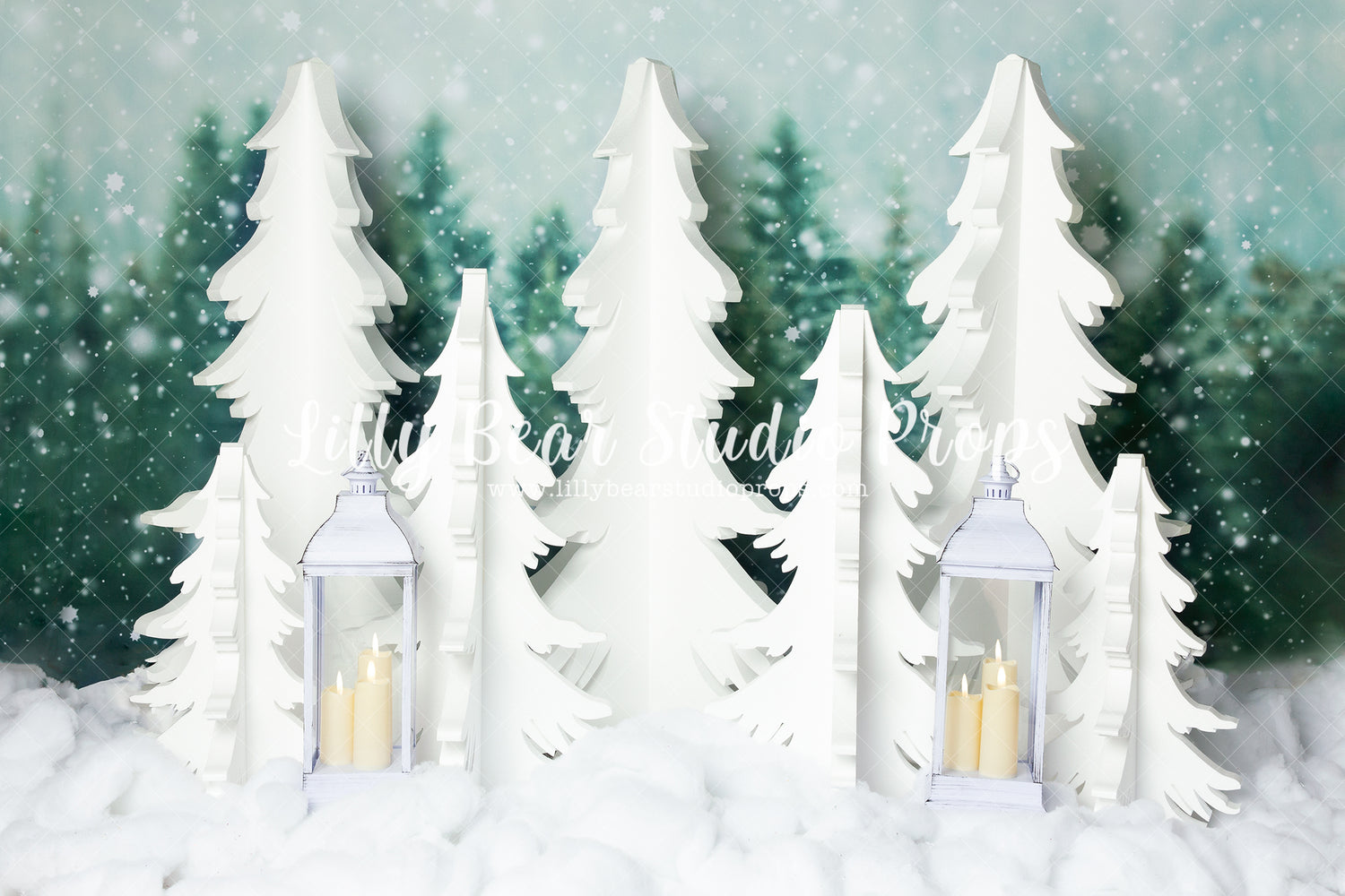 White Winter Pines - Lilly Bear Studio Props, arctic pines, christmas, christmas forest, christmas pine tree, christmas village, evergreen trees, evergreens, forest, holiday, holiday christmas, holiday forest, pine tree, pine tree forest, pine trees, silver winter, snow, snowflakes, snowy forest, snowy pine, snowy pine trees, snowy trees, village, white christmas, white forest, white holiday, white pine trees, white pines, white tree forest, white winter, winter, winter christmas, winter diamond