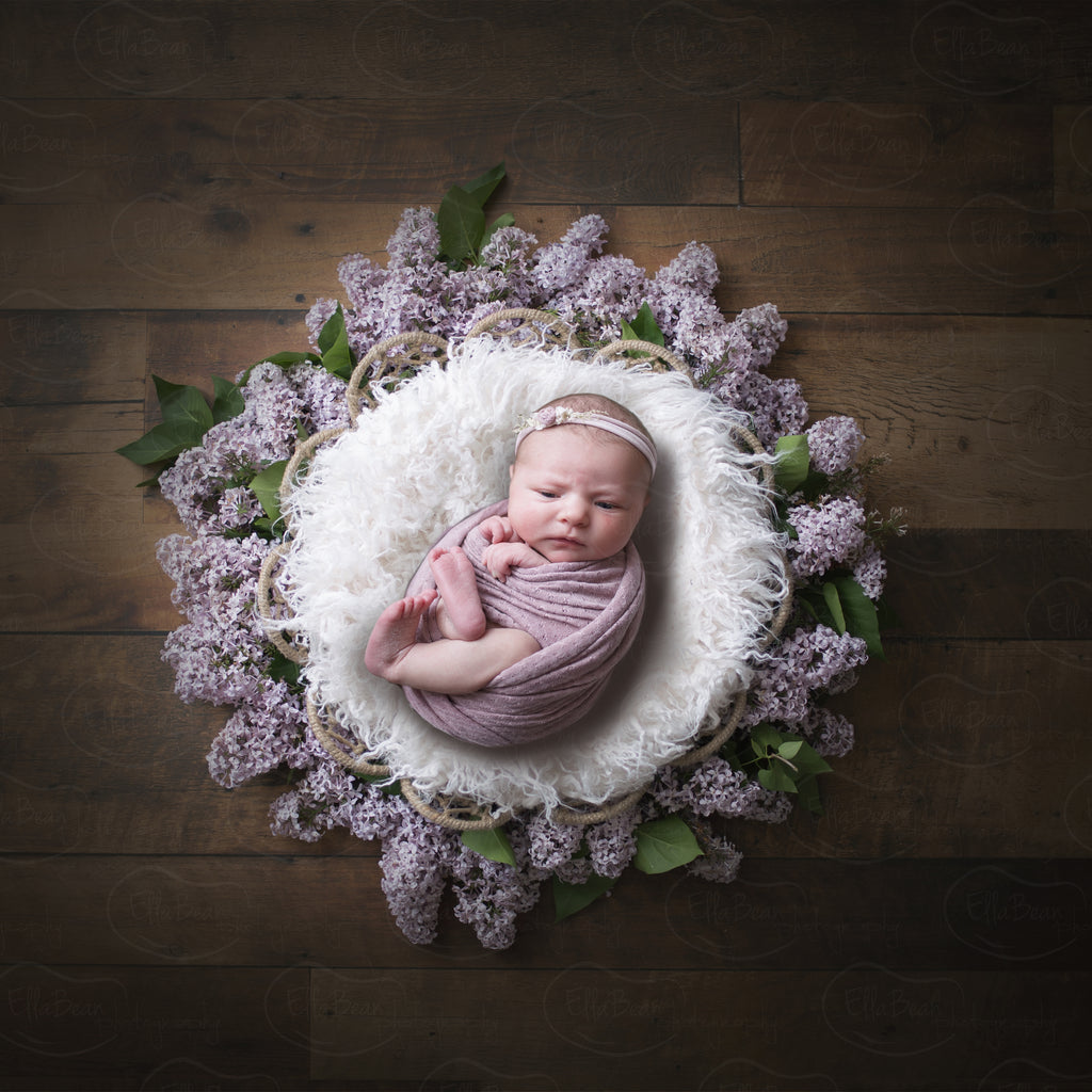 Lilac Dream Catcher Digital Backdrop - Lilly Bear Studio Props, bowl, digital, digital backdrop, flowers, lilac, newborn digital backdrop, wood