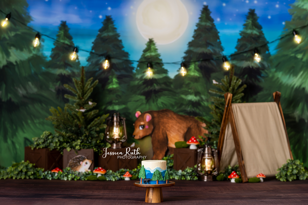 Woodland Bears & Toadstools - Lilly Bear Studio Props, bear, bears, dark forest, fabric, forest, green forest, moon, pine forest, pine trees, poly, starry sky, toadstool, vinyl, winter forest, woodland, woodland bear, woodland forest