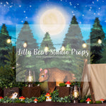 Woodland Bears & Toadstools - Lilly Bear Studio Props, bear, bears, dark forest, fabric, forest, green forest, moon, pine forest, pine trees, poly, starry sky, toadstool, vinyl, winter forest, woodland, woodland bear, woodland forest