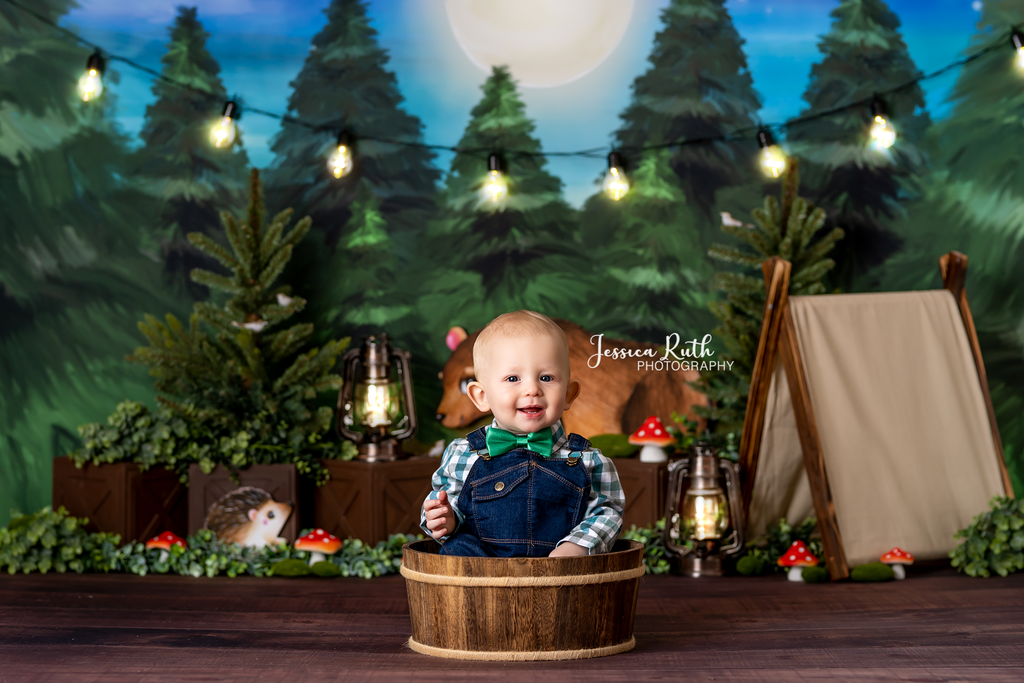 Woodland Bears & Toadstools - Lilly Bear Studio Props, bear, bears, dark forest, fabric, forest, green forest, moon, pine forest, pine trees, poly, starry sky, toadstool, vinyl, winter forest, woodland, woodland bear, woodland forest