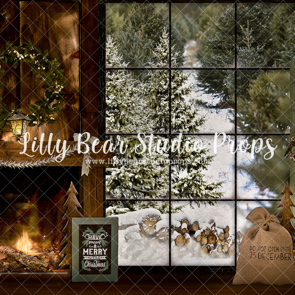 Woodsy Christmas Window - Lilly Bear Studio Props, animals, autumn forest, dark forest, enchanted forest, Fabric, FABRICS, fall forest, forest, forest animals, forest entry, forest floor, forest friends, forest painting, fox, green forest, into the wild, lanterns, little wild one, misty forest, moon, moonlight, moonlight forest, night forest, nighttime, owl, pine forest, pine tree, pine tree forest, pine trees, raccoon, where the wild things are, wild, wild animal, wild one, wild things, woodland forest