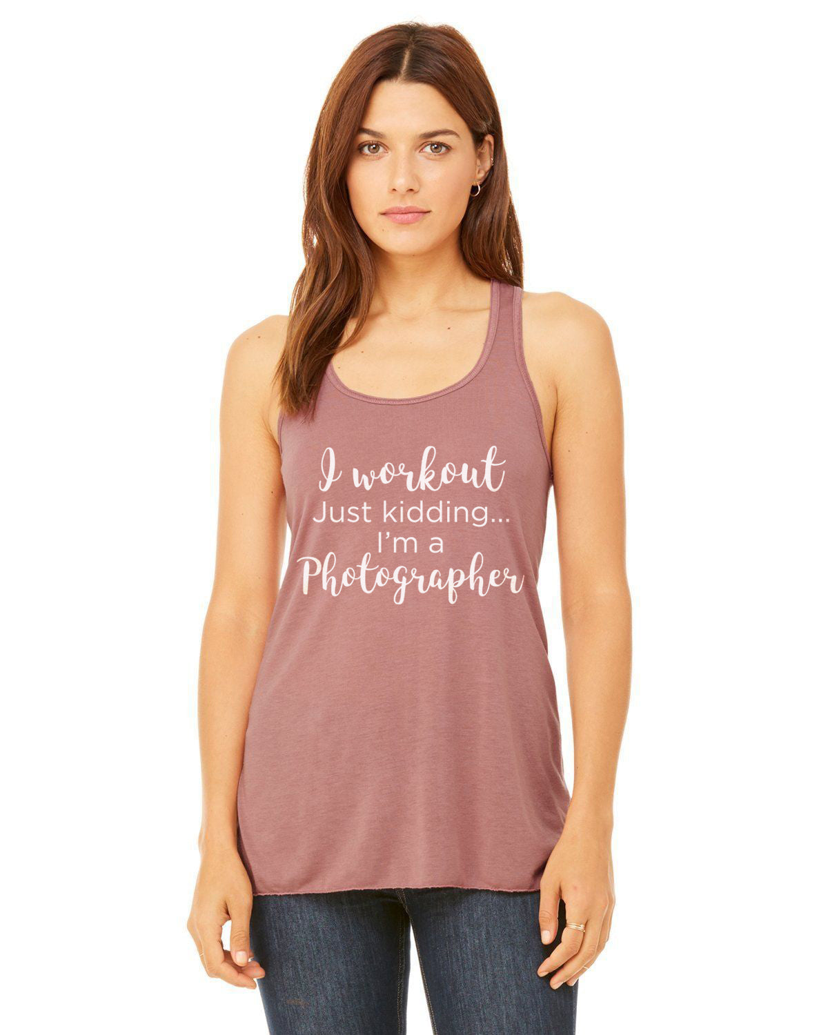 I workout Just Kidding I'm a photographer - Pink Flowy Racerback Tank by Lilly Bear Studio Props sold by Lilly Bear Studio Props, Black T-shirt - editing - Tog Mama - v-neck