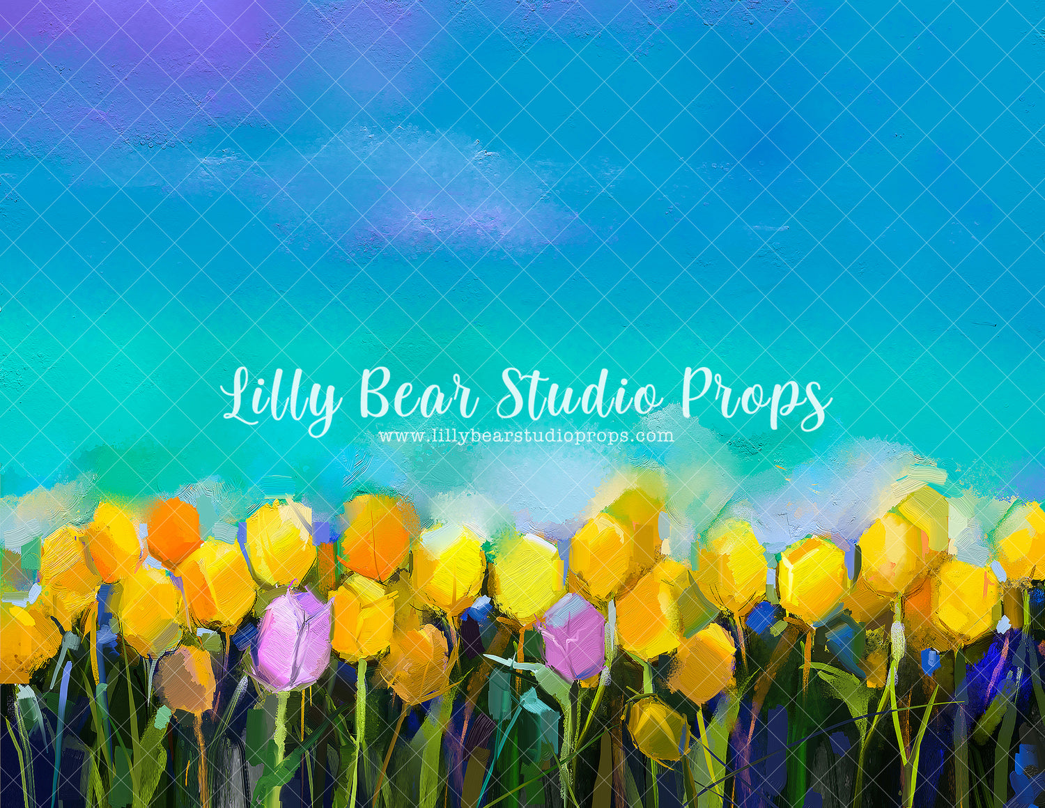Yellow Tulip Field by Lilly Bear Studio Props sold by Lilly Bear Studio Props, blue floral - blue flower - blue flowers