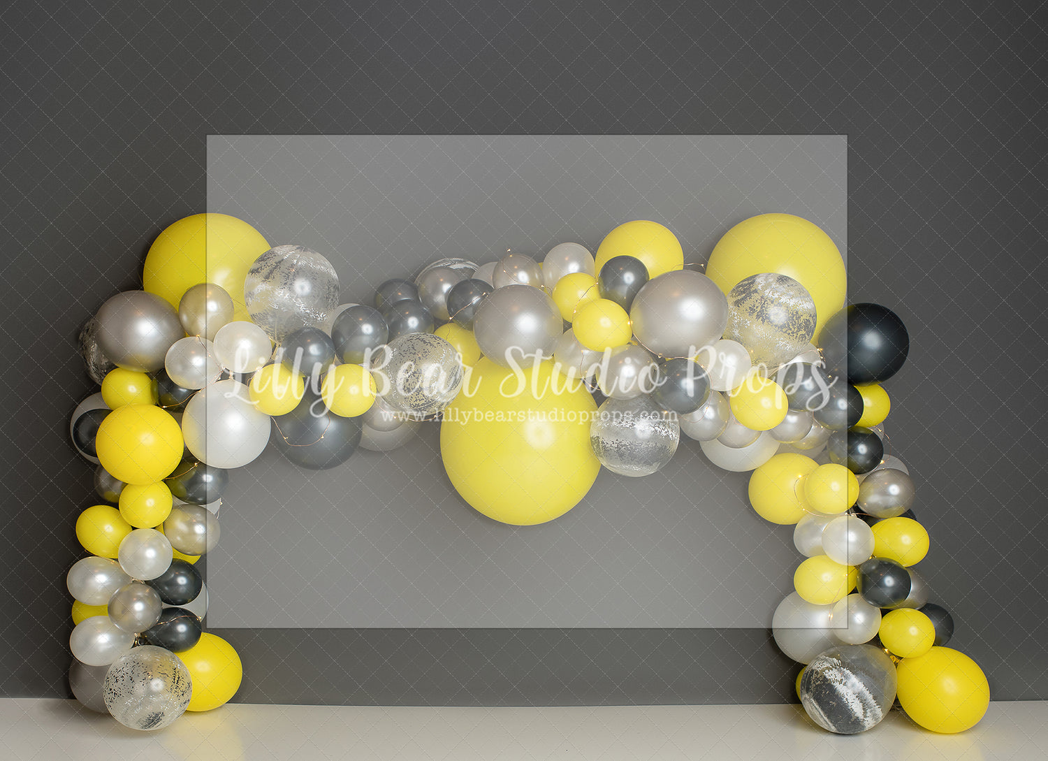 Yellow & Grey Balloon Garland by E Newton - Lilly Bear Studio Props, grey yellow balloons, sunflower balloon garland, sunflower garden, sunflowers, yellow balloons