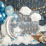 You're Invited - Lilly Bear Studio Props, balloon, balloon arch, balloon garland, black balloons, blue, blue balloon, blue balloon garland, blue balloons, chrome balloon, metallic balloon, moon, moon and stars, moon balloon, silver balloons, silver garland, silver moon, stars
