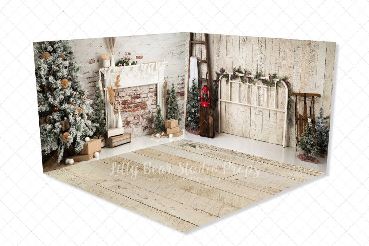 Zen Christmas Room - Lilly Bear Studio Props, black fireplace, bohemian christmas, bohemian fireplace, bohemian mantel, boho, boho christmas, boho holiday, boho mantel, christmas, christmas mantel, christmas village, evergreen trees, evergreens, Fabric, fireplace, holiday, holiday christmas, mantel, Pampas, pine trees, white christmas, white holiday, Wrinkle Free Fabric