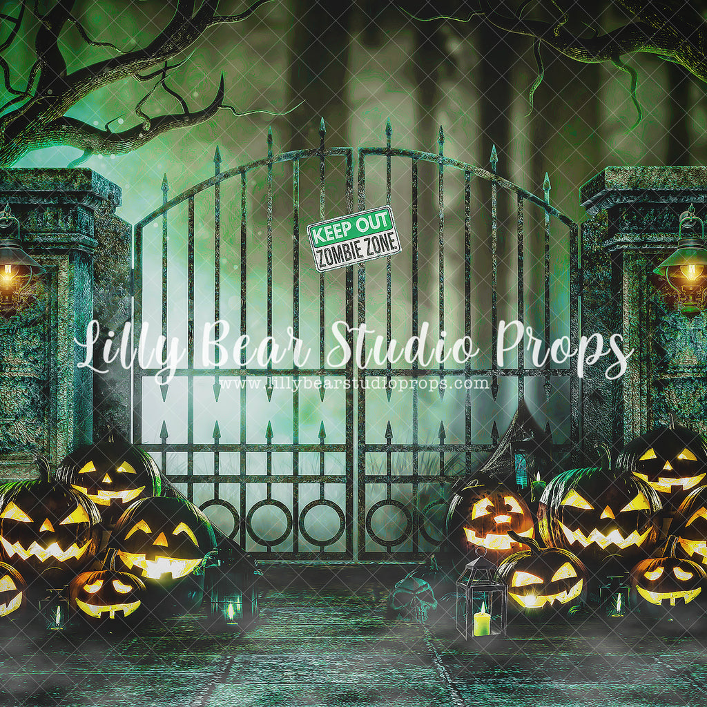 Zombie Gates by Brittany Ebany & Co. sold by Lilly Bear Studio Props, bats - carved pumpkin - cemetary - costume - dark