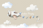 Airplane and Banner - Lilly Bear Studio Props, airplane, banner, beige, birthday, blue, boy, Fabric, sky, vintage, Wrinkle Free Fabric