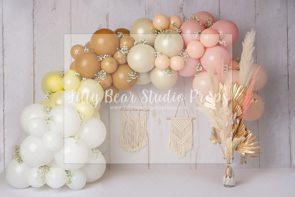 Boho Balloon Rainbow Pampas - Lilly Bear Studio Props, balloons, boho, boho balloon garland, boho balloons, boho chic, boho spring, cake smash, floral boho