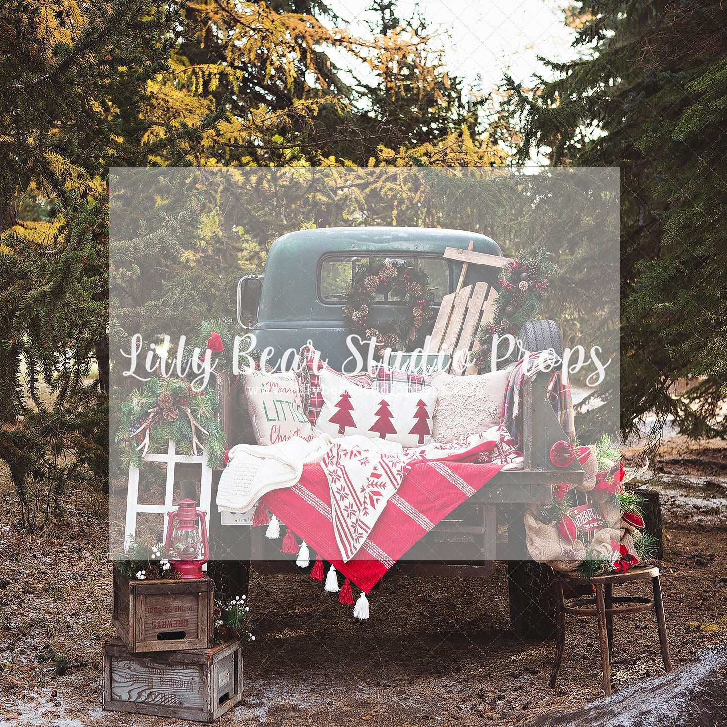 Christmas in the Pickup - Lilly Bear Studio Props, christmas, Cozy, Decorated, Festive, Giving, Holiday, Holy, Hopeful, Joyful, Merry, Peaceful, Peacful, Red & Green, Seasonal, Winter, Xmas, Yuletide