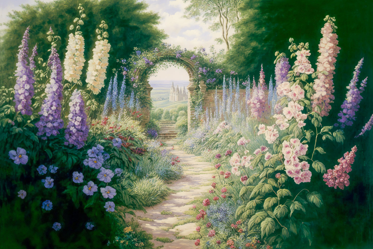 English Country Garden with Castle View