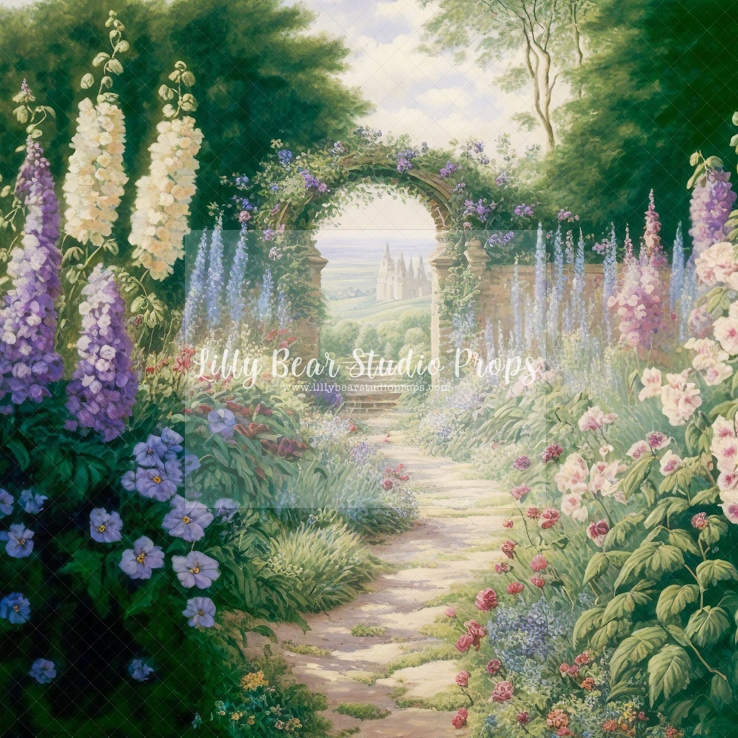 English Country Garden with Castle View