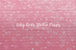 Faded Hearts Pink Brick Wall - Lilly Bear Studio Props, Fabric, FABRICS, heart brick, pink brick, pink brick heart wall, pink heart wall, valentine, valentine graffiti, valentines, valentines day, Wrinkle Free Fabric