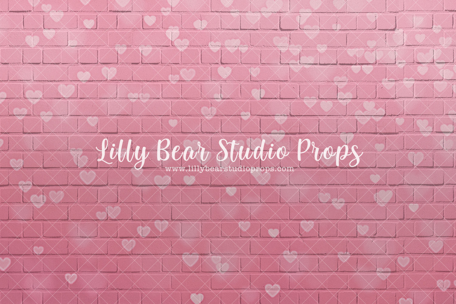 Faded Hearts Pink Brick Wall - Lilly Bear Studio Props, Fabric, FABRICS, heart brick, pink brick, pink brick heart wall, pink heart wall, valentine, valentine graffiti, valentines, valentines day, Wrinkle Free Fabric