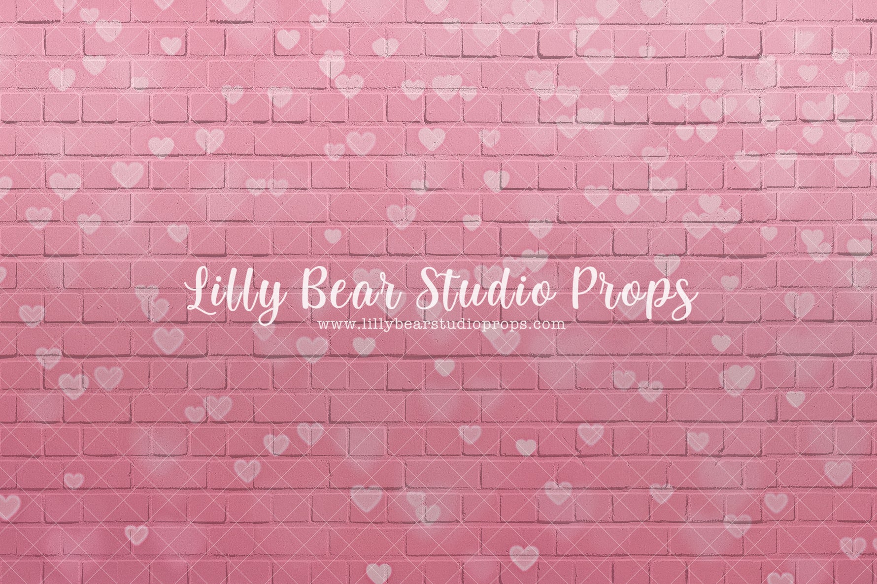 Faded Hearts Pink Brick Wall - Lilly Bear Studio Props, Fabric, FABRICS, heart brick, pink brick, pink brick heart wall, pink heart wall, valentine, valentine graffiti, valentines, valentines day, Wrinkle Free Fabric