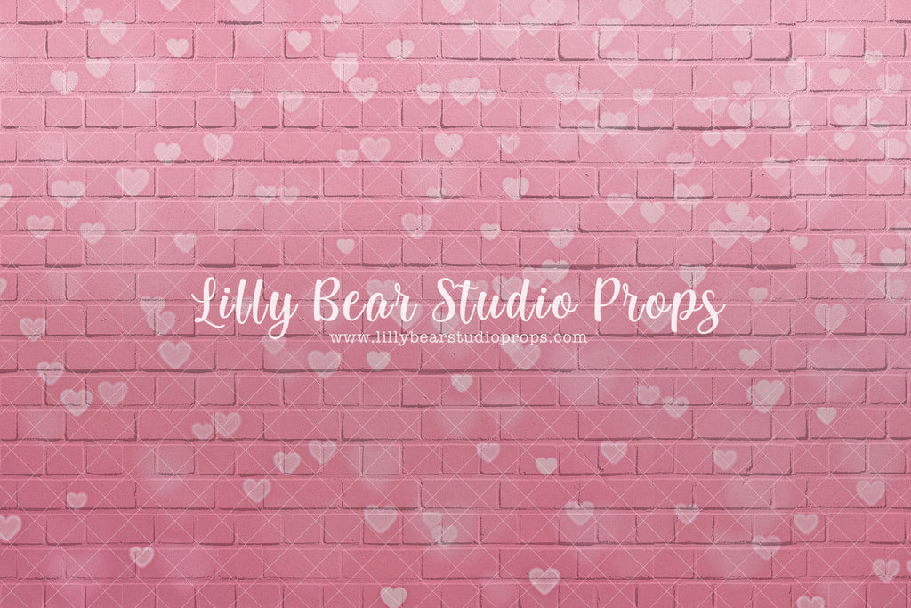 Faded Hearts Pink Brick Wall - Lilly Bear Studio Props, Fabric, FABRICS, heart brick, pink brick, pink brick heart wall, pink heart wall, valentine, valentine graffiti, valentines, valentines day, Wrinkle Free Fabric