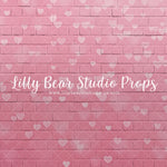 Faded Hearts Pink Brick Wall - Lilly Bear Studio Props, Fabric, FABRICS, heart brick, pink brick, pink brick heart wall, pink heart wall, valentine, valentine graffiti, valentines, valentines day, Wrinkle Free Fabric