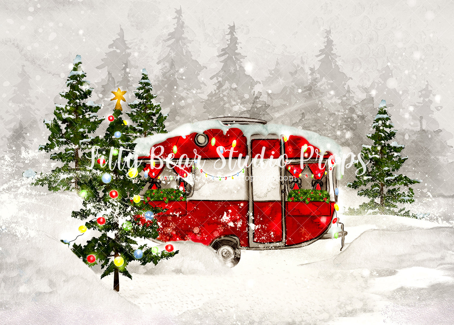 Festive Watercolor Xmas Camper