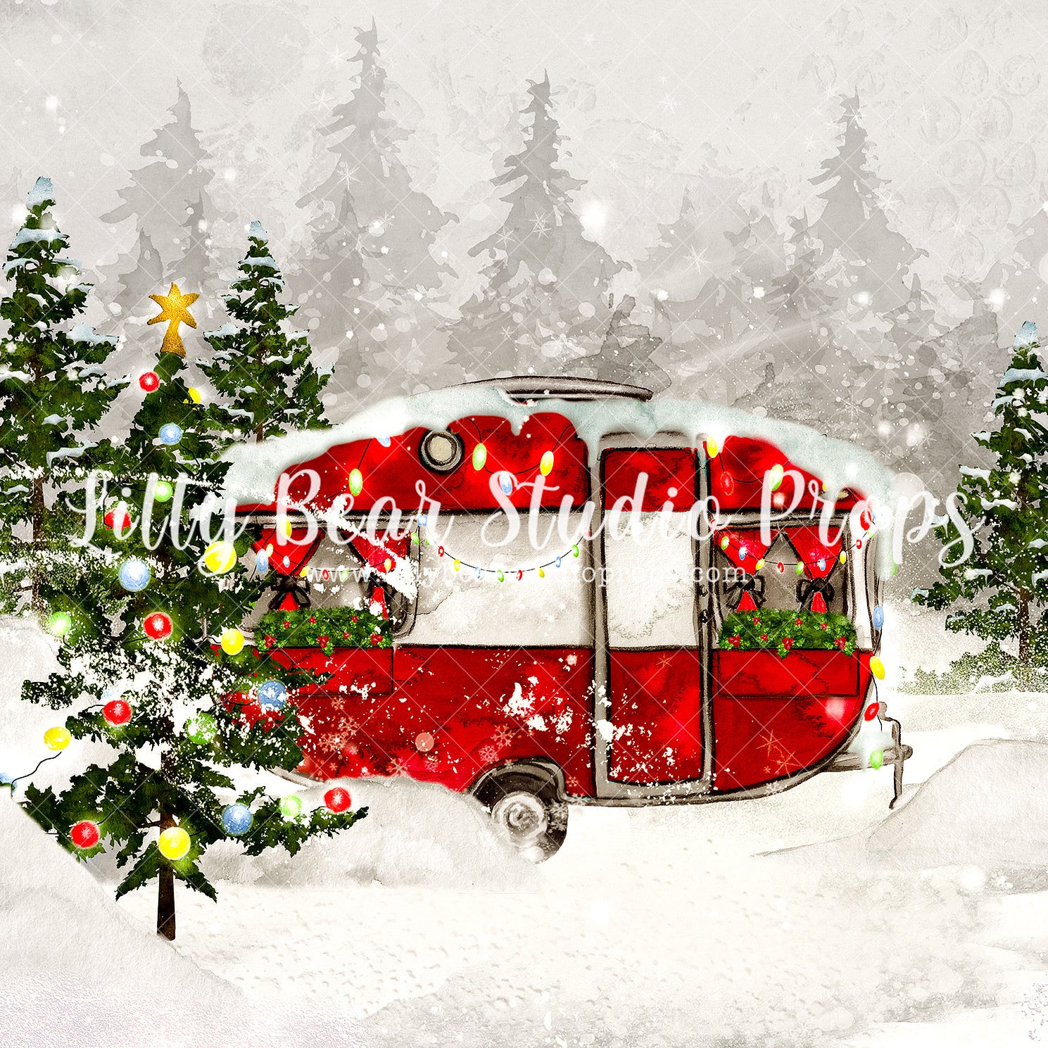Festive Watercolor Xmas Camper